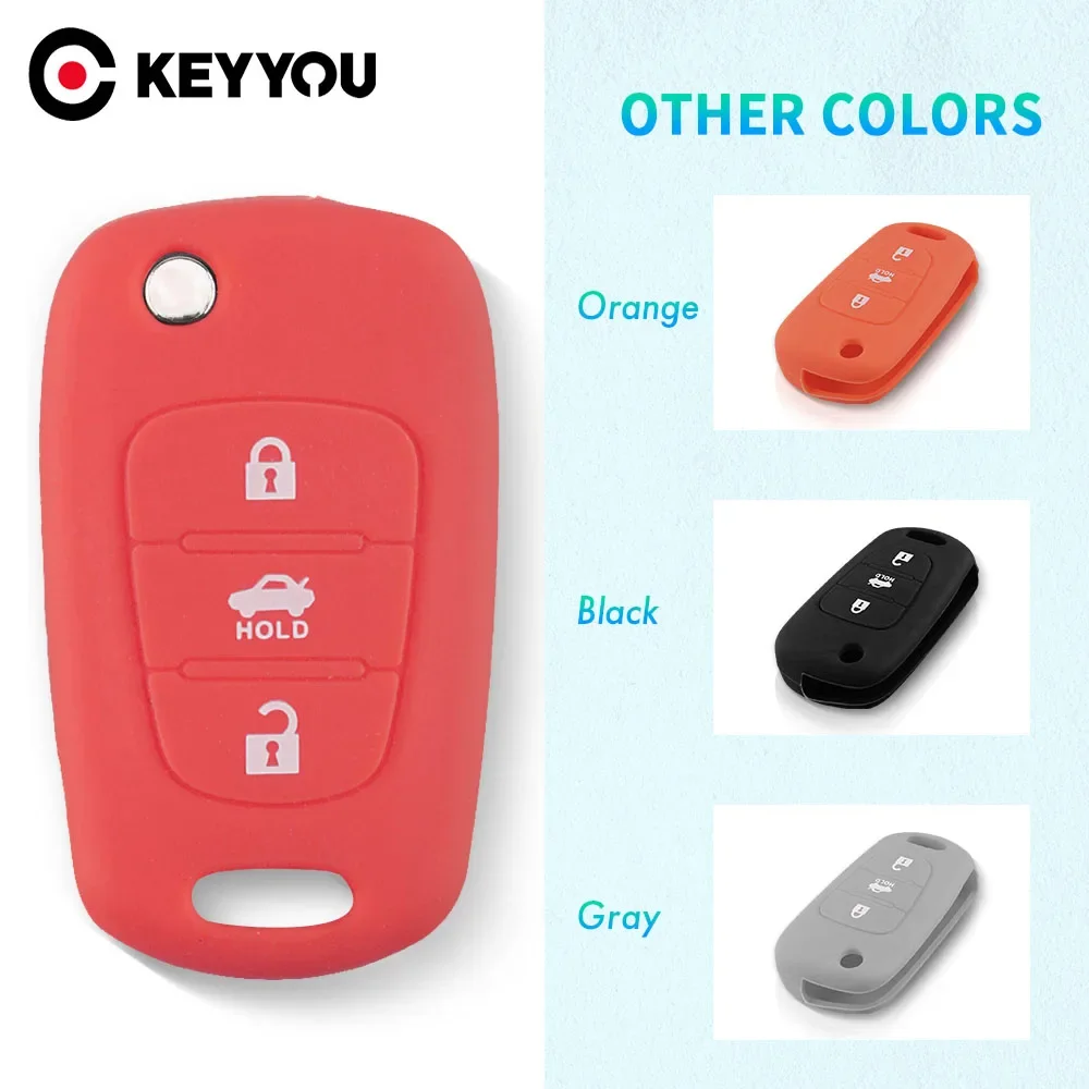 

KEYYOU 3BTN For Hyundai Verna i20 i30 Silicone Flip Car Key Cover Case For Kia RIO K2 K3 K5 Ceed Cerato Sportage SOUL