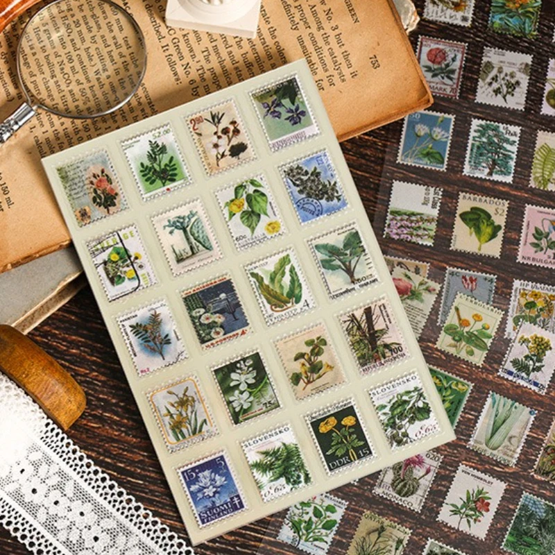 

8 Pieces/set European Retro Butterfly Flower Stamps PET Cut Film Sticker Scrapbooking Journal DIY Decal Decoration Vintage Style