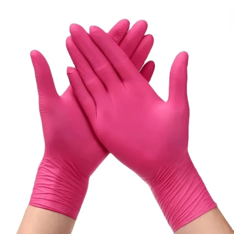 50/100PCS Disposable Pink Nitrile Gloves for Hairdressing Manicure Washing Cars Waterproof Dishwashing  Kitchen Tools Latex Free