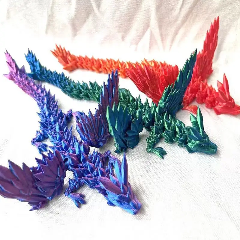 3D Printed Flexible Crystal Dragon Articulated Winged Flying Dragon Silk Gradient Anti-Stress Model Gift