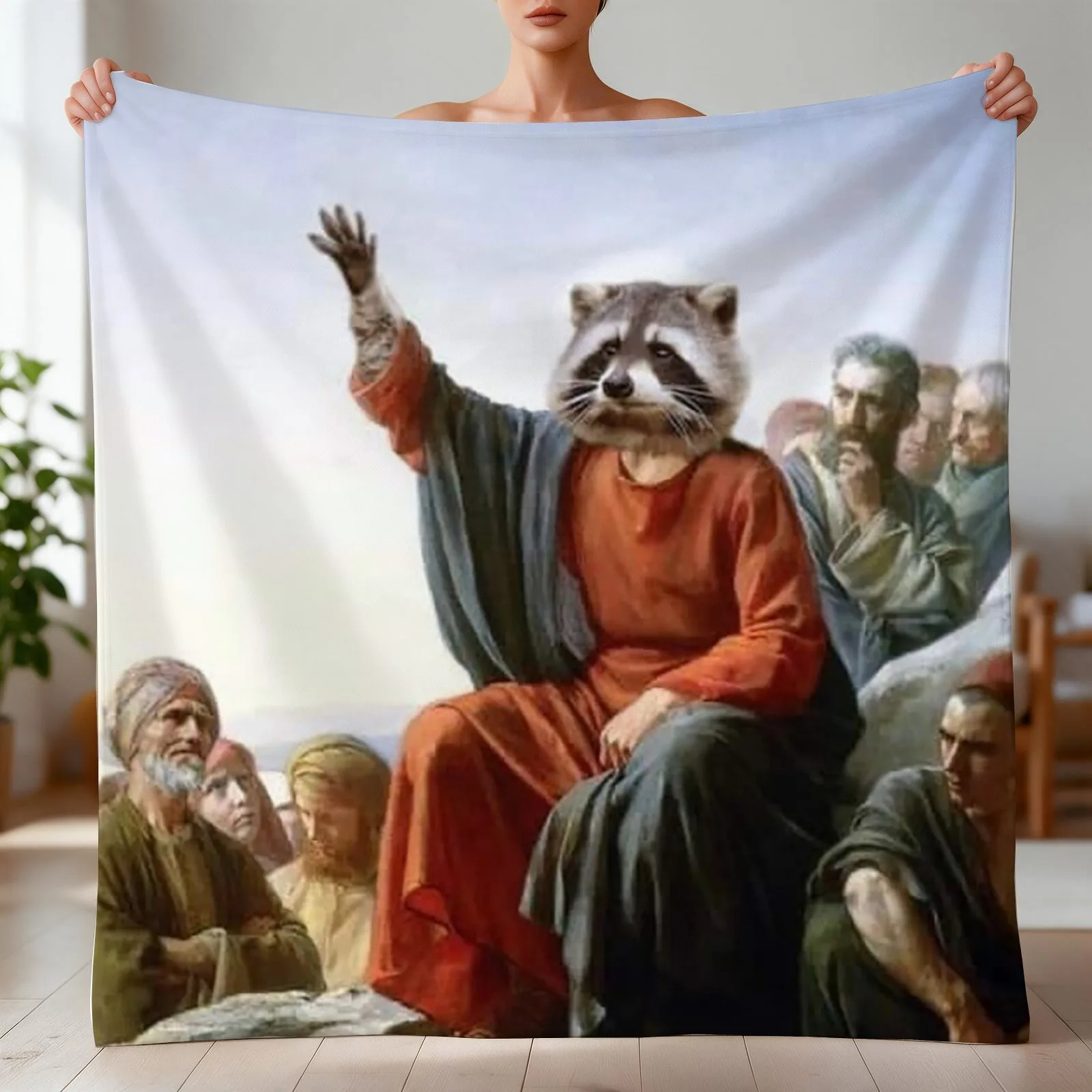Raccoon Jesus Throw Blanket warm for winter decorative manga Blankets