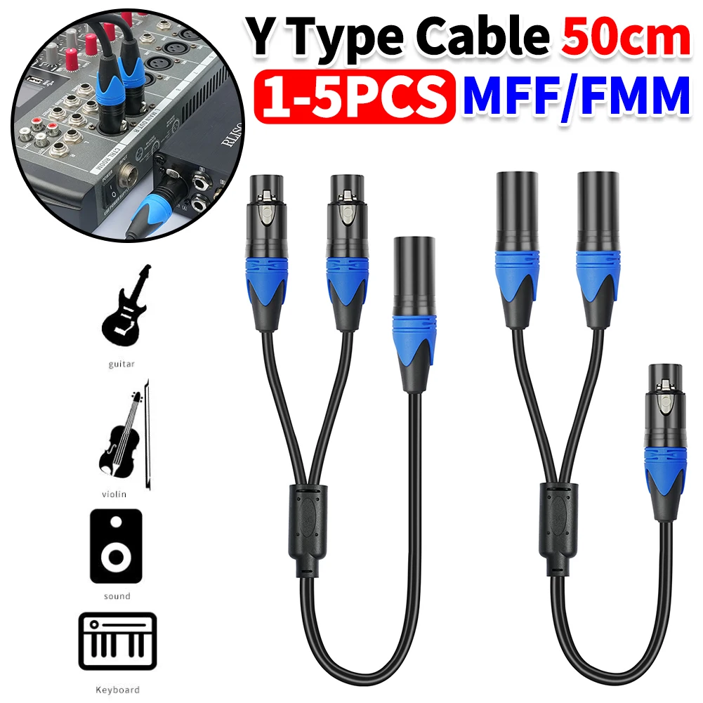 1-5PC 50cm XLR Female To 2 XLR Male XLR Y Splitter Cable 1 XLR Male To 2 XLR Female XLR Y Splitter Cable 50cm XLR Splitter Cable