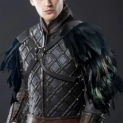 Vintage PU Leather Body Chain Harness with Feather Shoulder Armor Medieval Viking Style Chest Strap Halloween Cosplay Accessorie