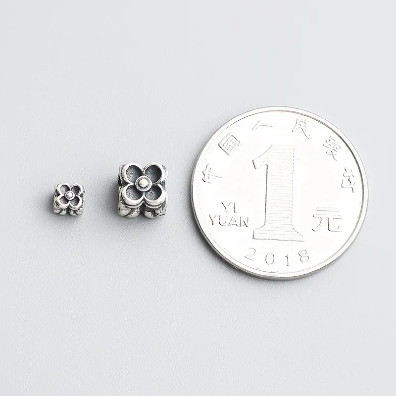 1pc/Lot 925 Sterling Silver Pretty Four Sides Square Flower Beads 4/6.5mm Earrings Bracelets Silver Bead Spacers DIY Jewelry