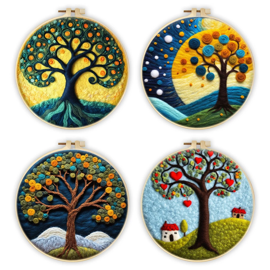 

SDOYUNO Wool Fleece For Felting Tree Embroidered Patches Felt Kit Crafts Materials Handicraft Felt Needlework Wool Felt Painting