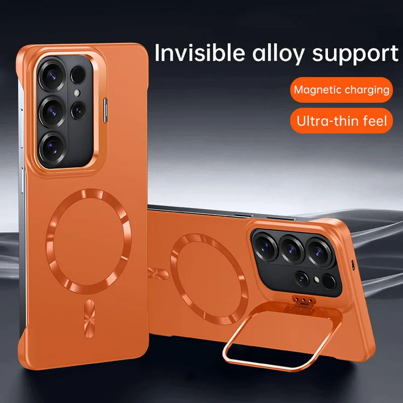 

Invisible Alloy Bracket Frameless Magnetic Ring Case For Samsung Galaxy S26 Ultra S25Ultra S24 FE Matte Thin For Magsafe Cover
