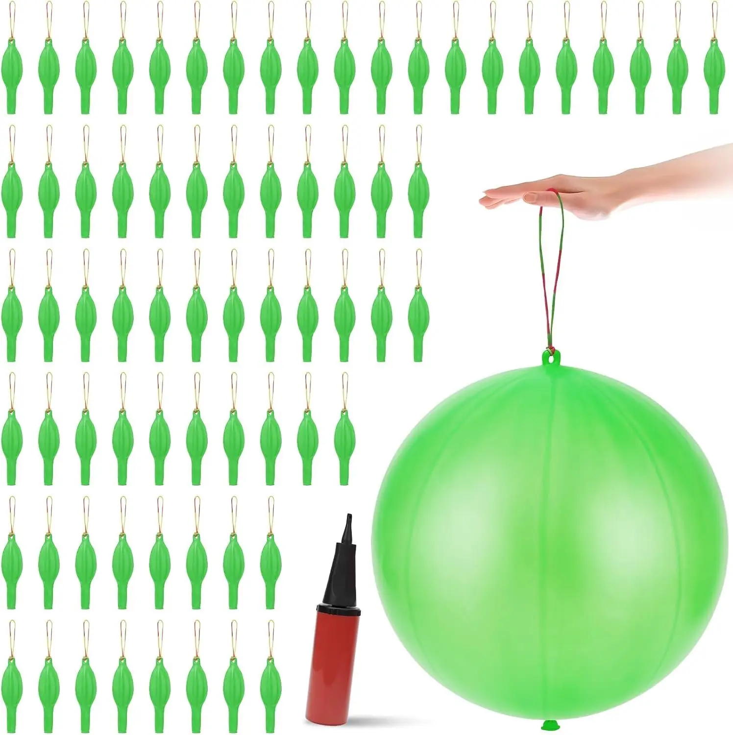 100 Pcs Punch Balloons Heavy Duty Punching Balloon Halloween Party Favors with Rubber Band Handle and Air Pump for Birthday Halloween Goodie Bag Stuffer Supply (Green)