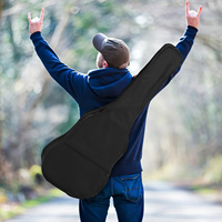38-inch Guitar Bag Case Black 600D Oxford Waterproof Single Shoulder Hand Carry Travel Acoustic Mini Zippered Pocket Double