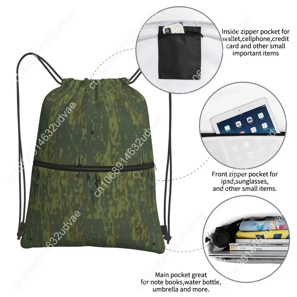 Russian Woodland Camouflage Backpacks Drawstring Bag Multi-function Drawstring Bundle Pocket Book Bags For School Students