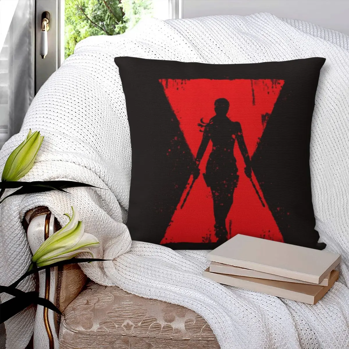 Natasha Black Widow Emblem Poster Square Pillowcase Pillow Cover Cushion Zip Decorative Comfort Throw Pillow for Home Car