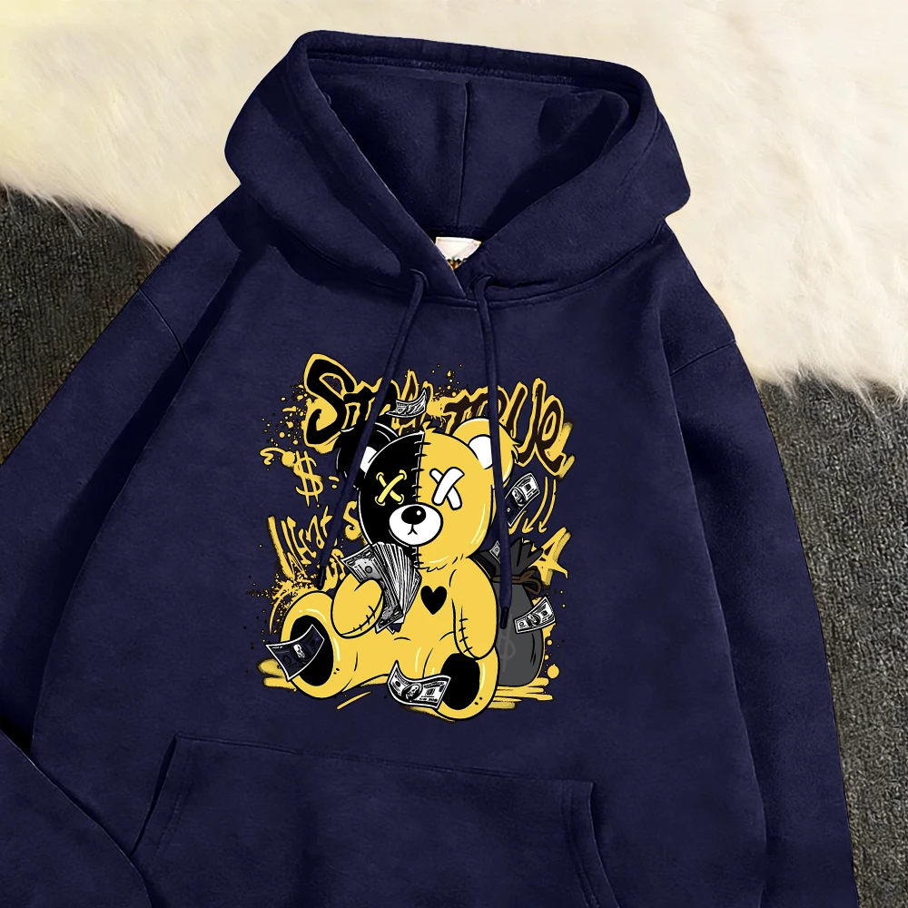 

Толстовка с мультяшным медведем и много денег, мужская модная одежда, универсальные теплые свободные повседневные пуловеры унисекс с длинными рукавами