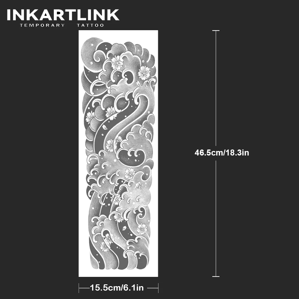 وشم مؤقت على شكل موجات وأزهار الكرز، آخر حتى 15 يومًا، ملصق سحري شبه دائم مقاوم للماء بتقنية جديدة، للرجال.
