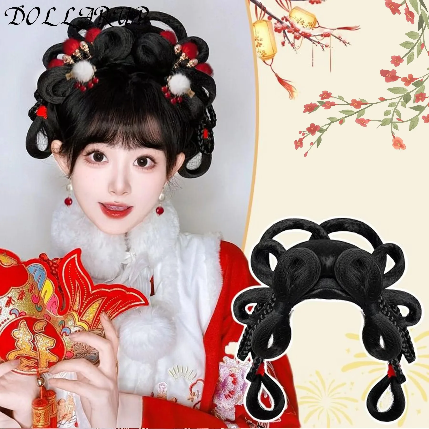 

JKL Synthetic Antique Hanfu Wig Women's One Piece Lazy Wig Bag Antique Twisted Hair Knot Daily Versatile Styling Pad