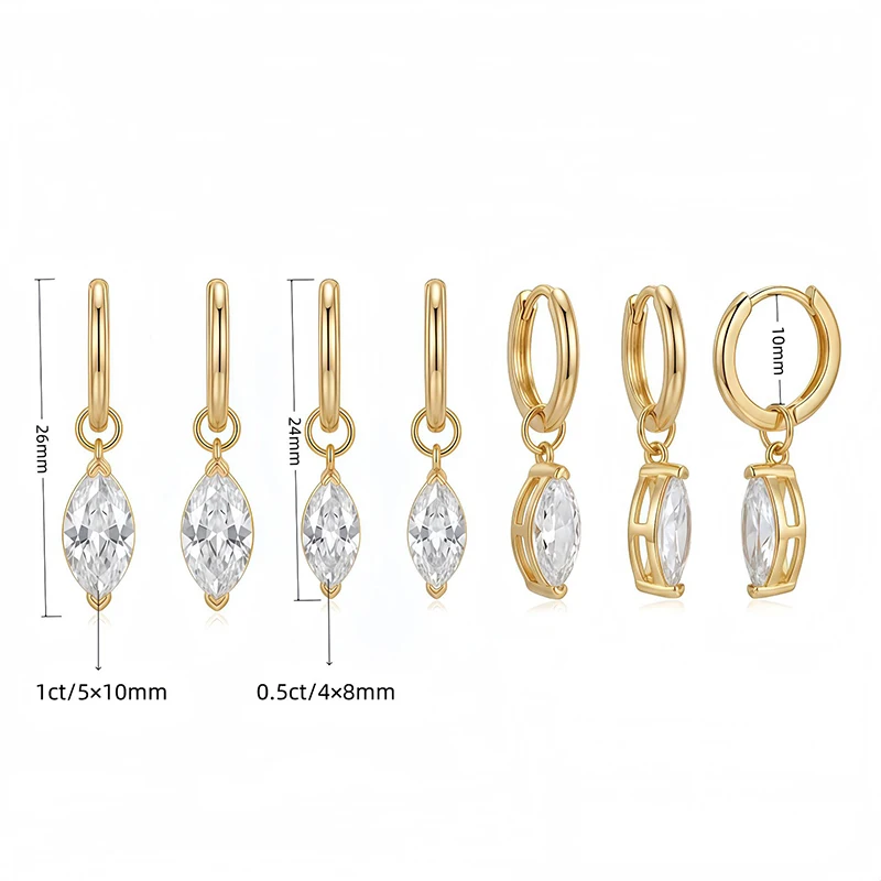 NeeTim D Color Marquise Cut Moissanite Drop Dangle Earrings for Women 925 Sterling Silver Hoop Earring Wedding Fine Jewelry Gift