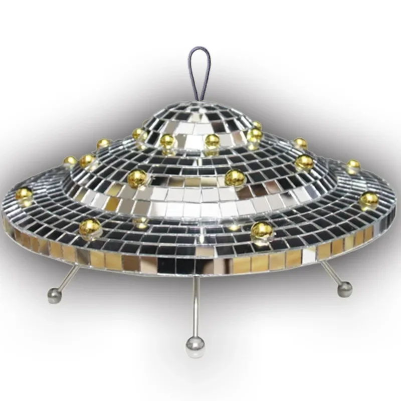 

UFO spacecraft pendant disco glass reflective ornament novelty flying saucer pendant ornament lanyard