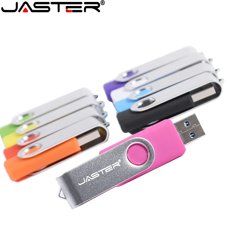 JASTER Colorful Rotatable Pen Drive 128GB 100% Real Capacity USB Flash Drive 64GB Free Key Chain Memory Stick 32GB Business Gift