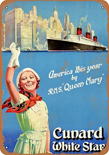 Metal Sign - 1939 Cunard White Star R.M.S. Queen Mary - Vintage Look Wall Decor for Cafe Bar Pub Home Beer Decoration Crafts