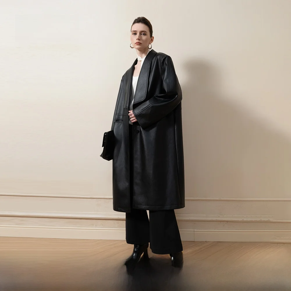 

Bla Long Leather Jaet Women's Autumn Winter New Sle Casual Sle PU Leather Long Sve Windbreaker Coat ZYTA2025