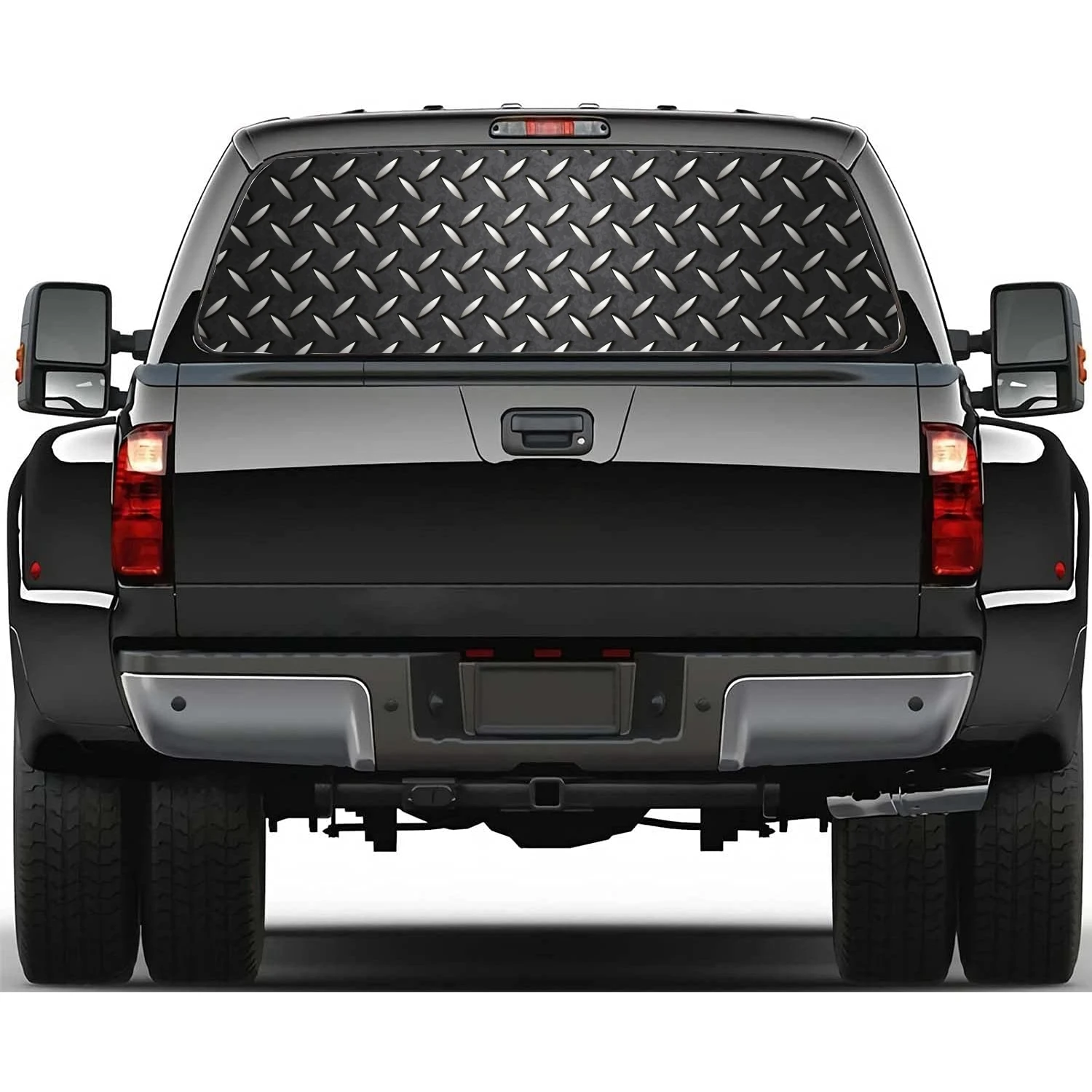 Diamond Plate Metal Pattern Rear Window Decal Fit Pickup,Truck,Car Universal See Through Perforated Back Windows Vinyl Sticker