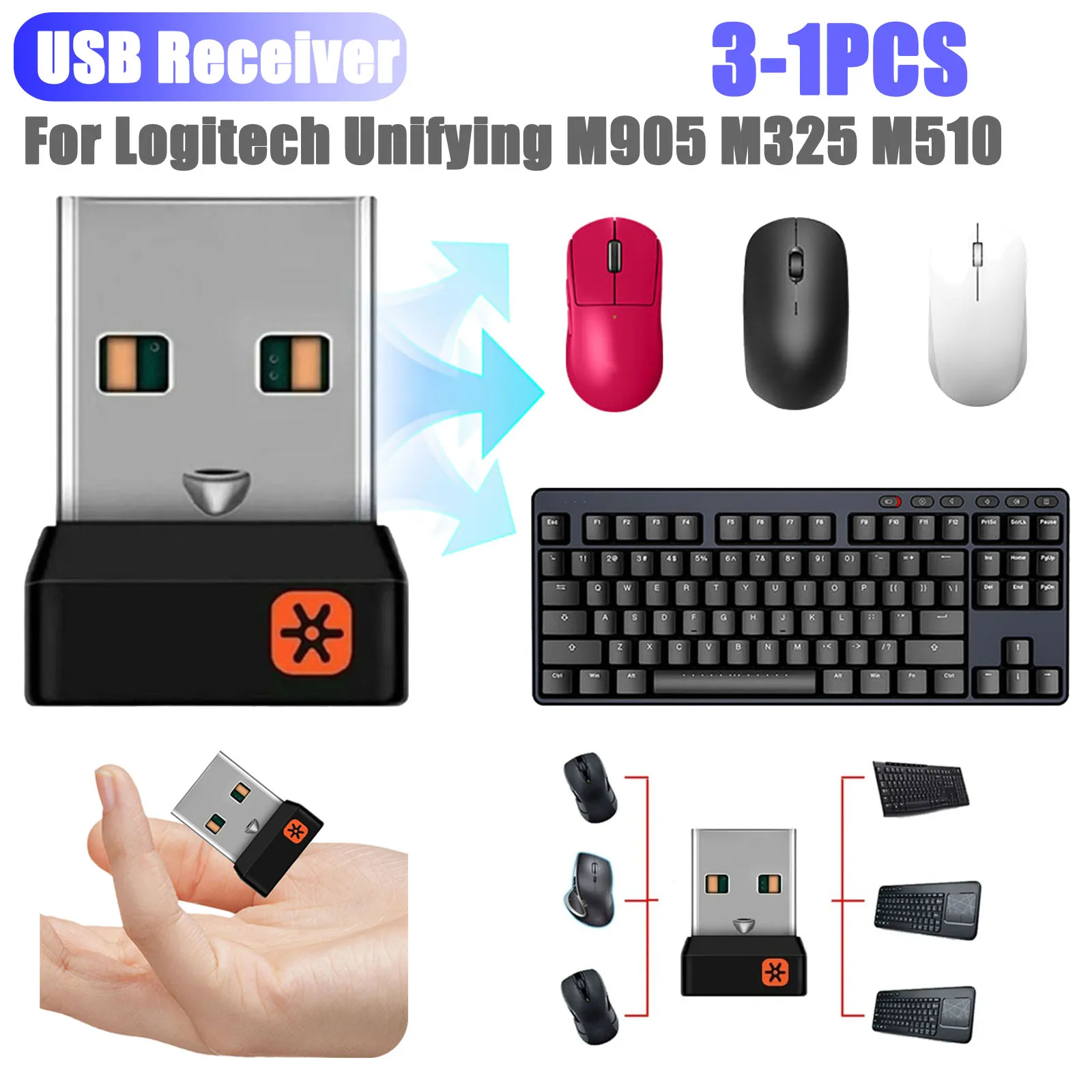 

3-1 шт. беспроводной ключ-приемник USB-адаптер приемника мыши для Logitech Unifying мышь клавиатура M905/M325/M585/M510/M720