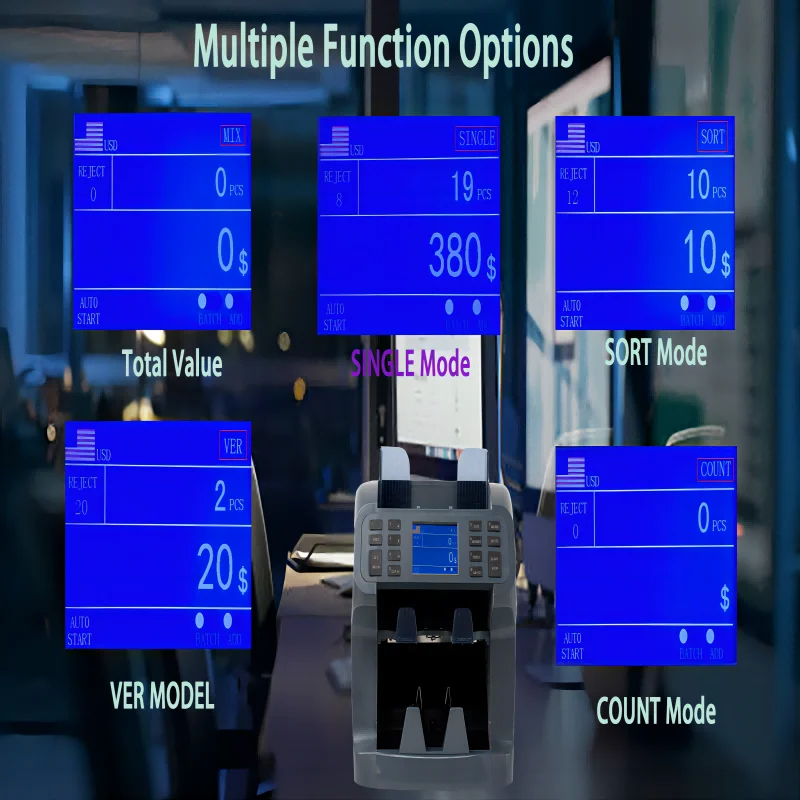 HUAEN H-8900 Licznik pieniędzy Wartość mieszana z sortownikiem, licznikiem rachunków, wykrywaczem IMG/WL/UV/MG/IR, sortowanie i wbudowany druk