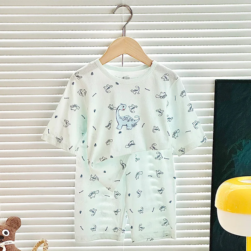 Children's Pajama Set Summer Thin Air Conditioning Clothes for Boys and Girls Home Clothes Baby Soft Pure Cotton 2-piece Set