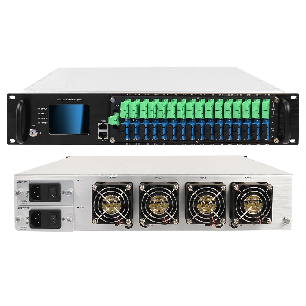 Amplificateur à fibre optique avec WDM, 1550nm, 2 entrées CATV, 32 ports CATV, EDFA, 23dBm