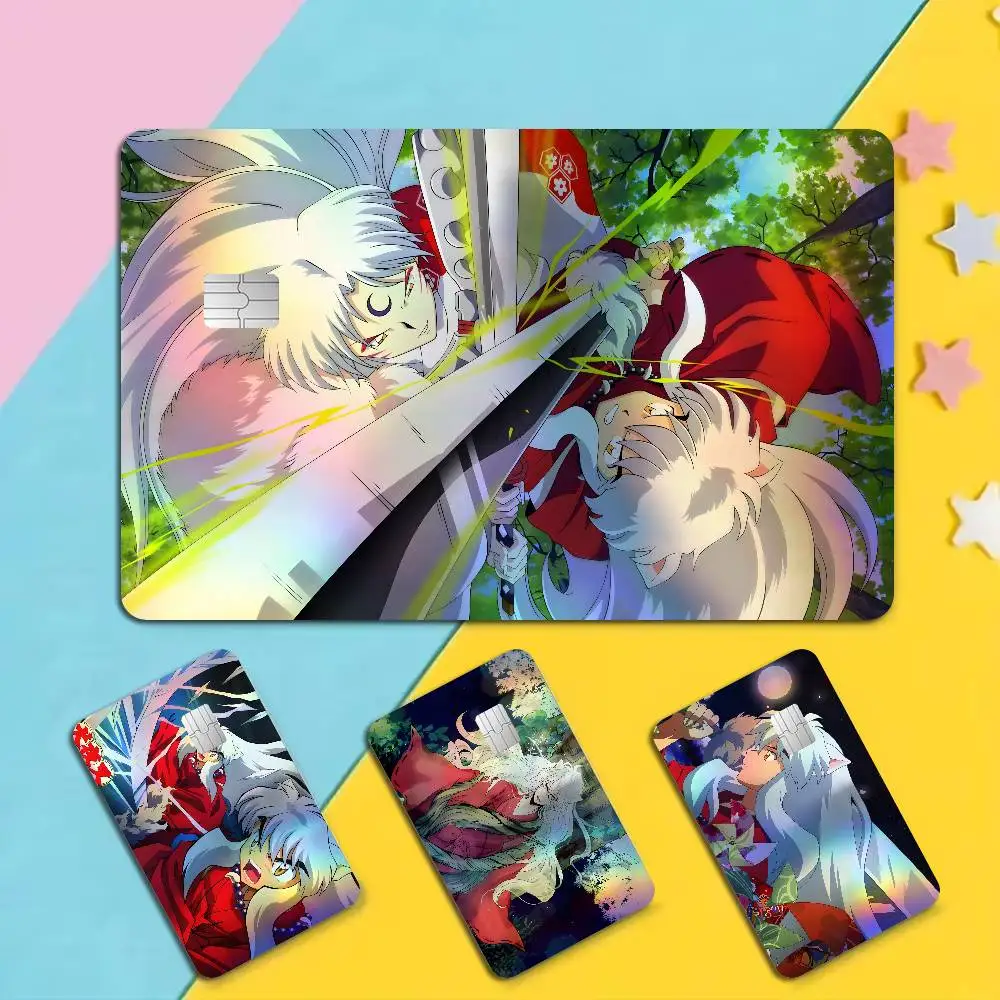 Japanese Anime InuyashaS Gradient Laser Bank Card Stickers Waterproof Trendy DIY Accessories