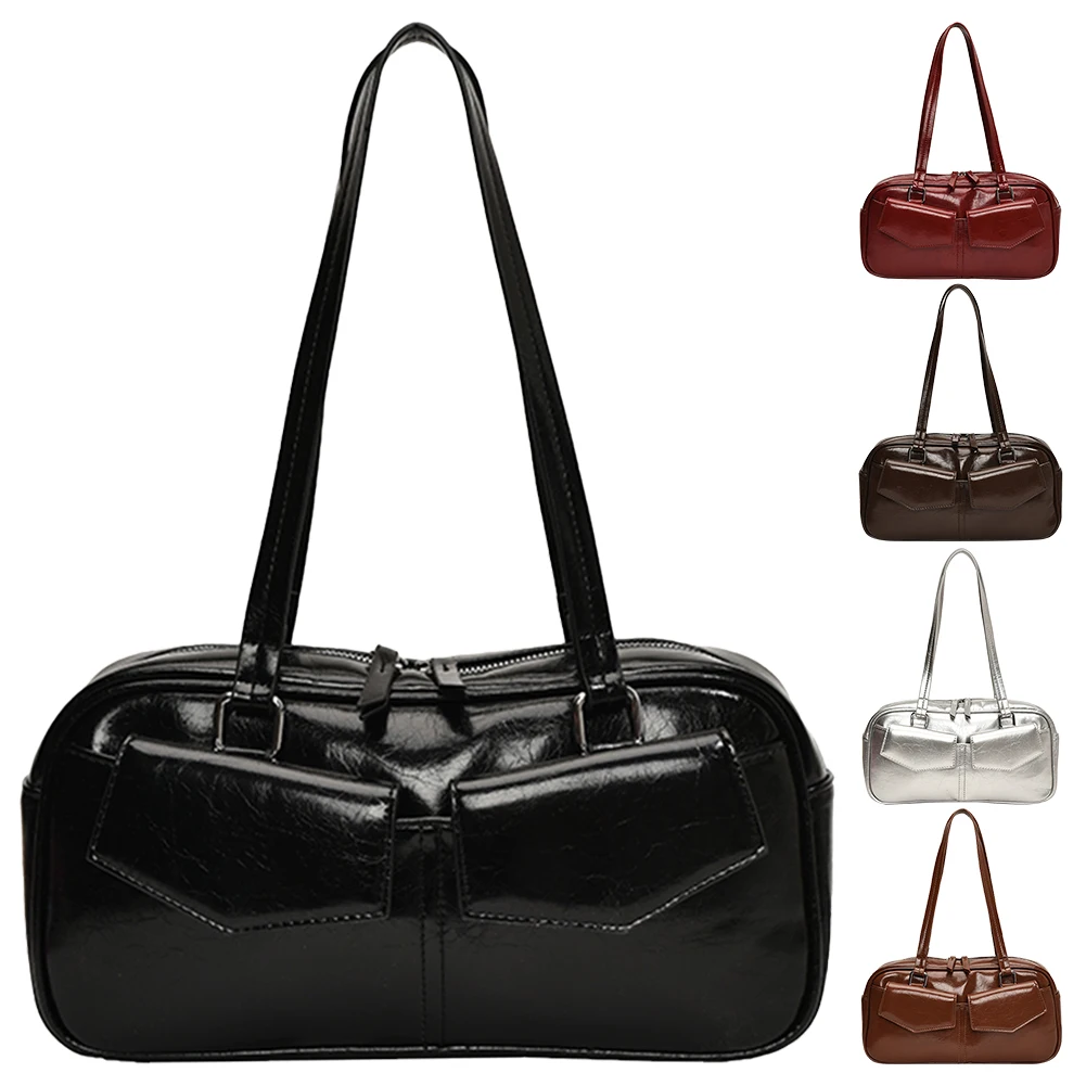 

Women Small Shoulder Bags Fashion Trend Underarm Bag PU Leather Shoulder Underarm Bag Multi Pockets Solid Simple Commute Tote