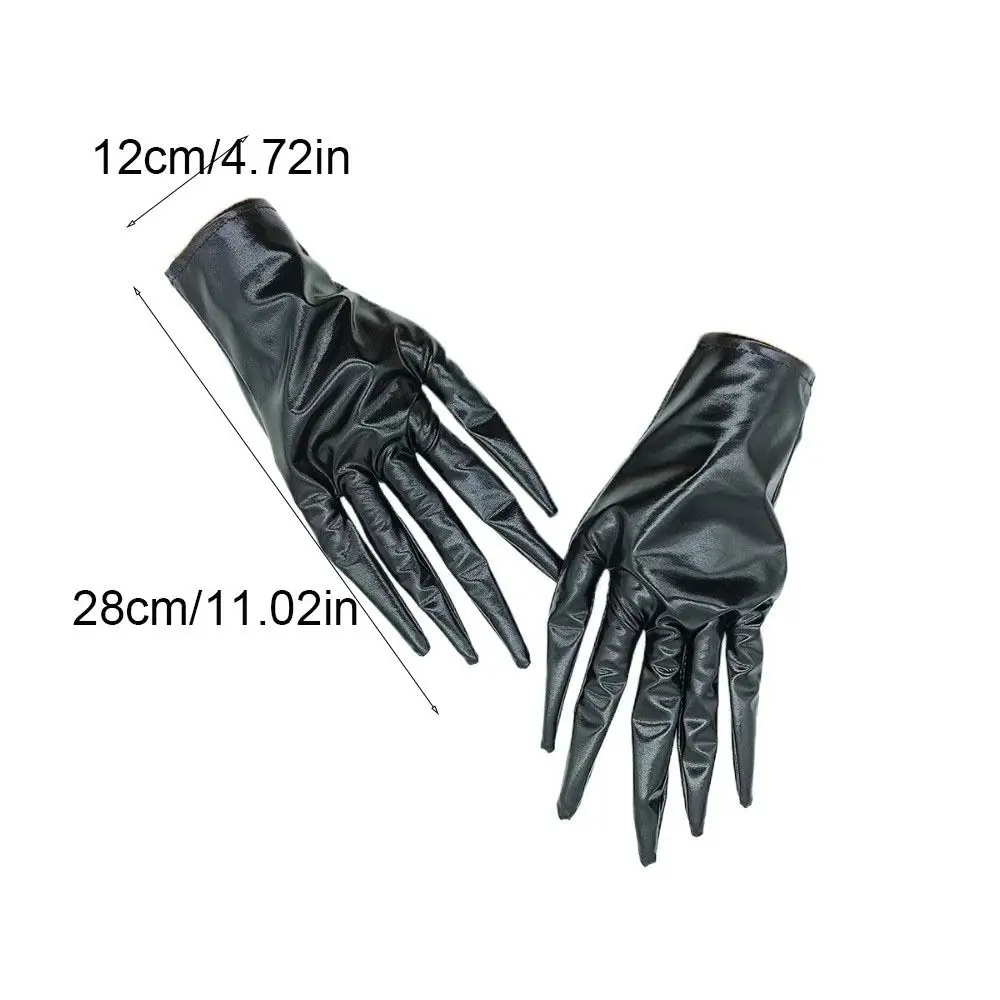 كول نحيلة أصابع قفازات الهالوين بولي Leather جلد أسود شبح مخلب القفازات أداء قصير الدعامة تأثيري حلي قفازات الطرف #5