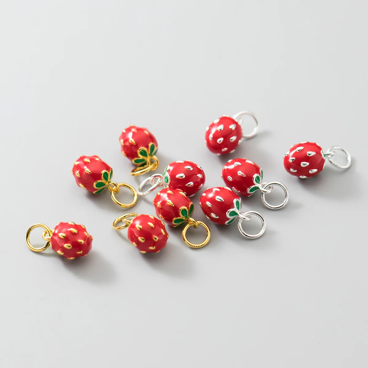 

1pc 925 Sterling Silver Paint Strawberry Bracelets Charms 9x6x6mm Women Necklace S925 Silver Pendants DIY Jewelry Accessories
