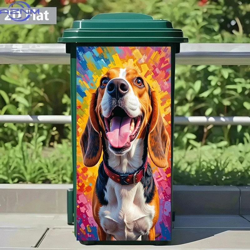 Pegatina para bote de basura [Título traducido, no cambiar] Pegatina de pared con diseño temático de Happy Little Hunting Dog, papel tapiz autoadhesivo