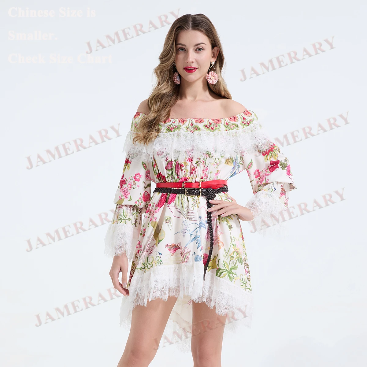 

Летние кружевные мини-платья с открытыми плечами для женщин, с длинным рукавом, вышивкой и принтом, короткое платье, сексуальная клубная одежда, праздничные платья