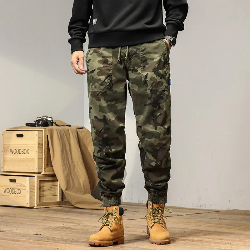 

New Autumn Cotton Camouflage Work Pants Men's Casual Sports Elastic Waist Zipper Long Trousers Hip Hop Style
