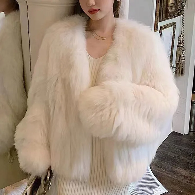 

2024 Haining Fur Autumn/Winter Dense Double sided Woven Fox Fur Grass Women's Young True Fur Coat