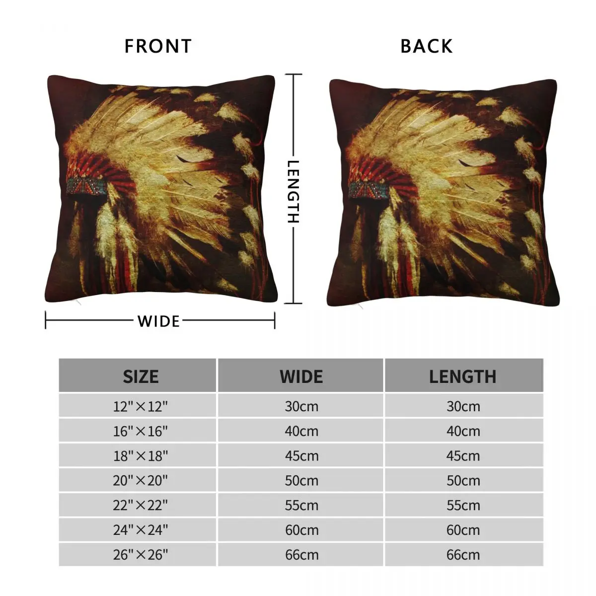 War Bonnet Pillowcase Polyester Linen Velvet Creative Zip Decor Pillow Case Car Cushion Cover Wholesale 45x45