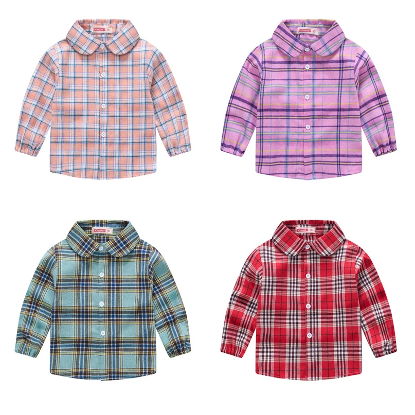 2-8Y Spring Autumn Girl Shirt Plaid Classic Casual Outfit Kids Clothes Children Shirts Thick Warm Country Style Blouse School