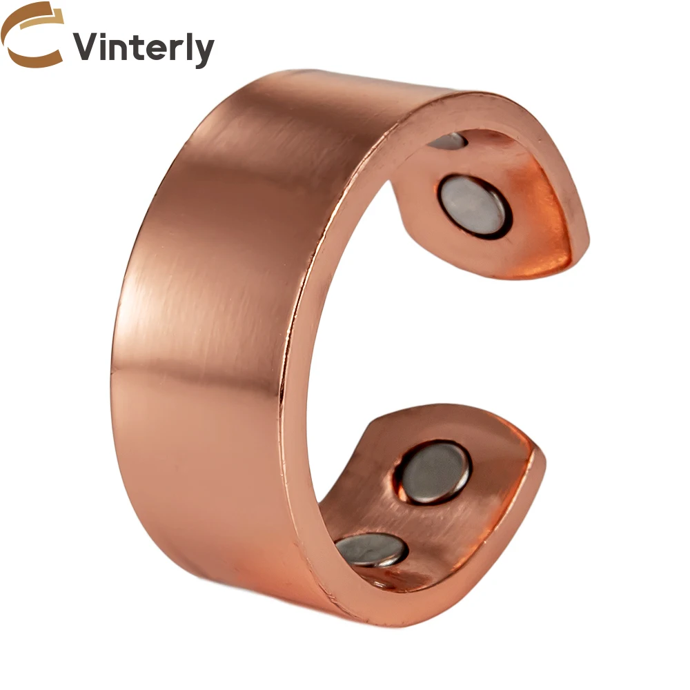 Vinterly Pure Copper Magnetic Rings for Men Women 9mm Wide Shiny High Magnet Finger Health Jewelry Gift Arthritis Pain Relief