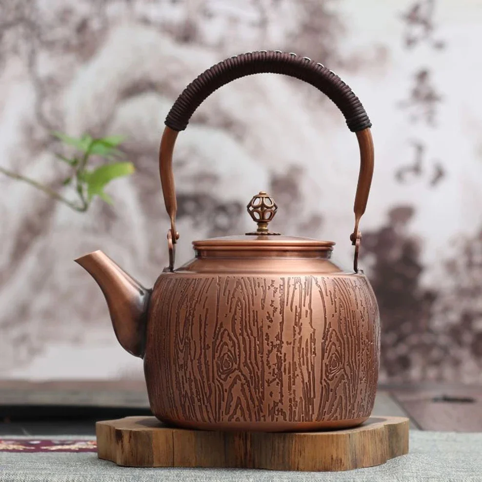 1.7L Red Copper Kettle Pure Handmade Copper Teapot Kung Fu Tea Kettle Large Capacity Boil Water Kettle Antique Kitchenware