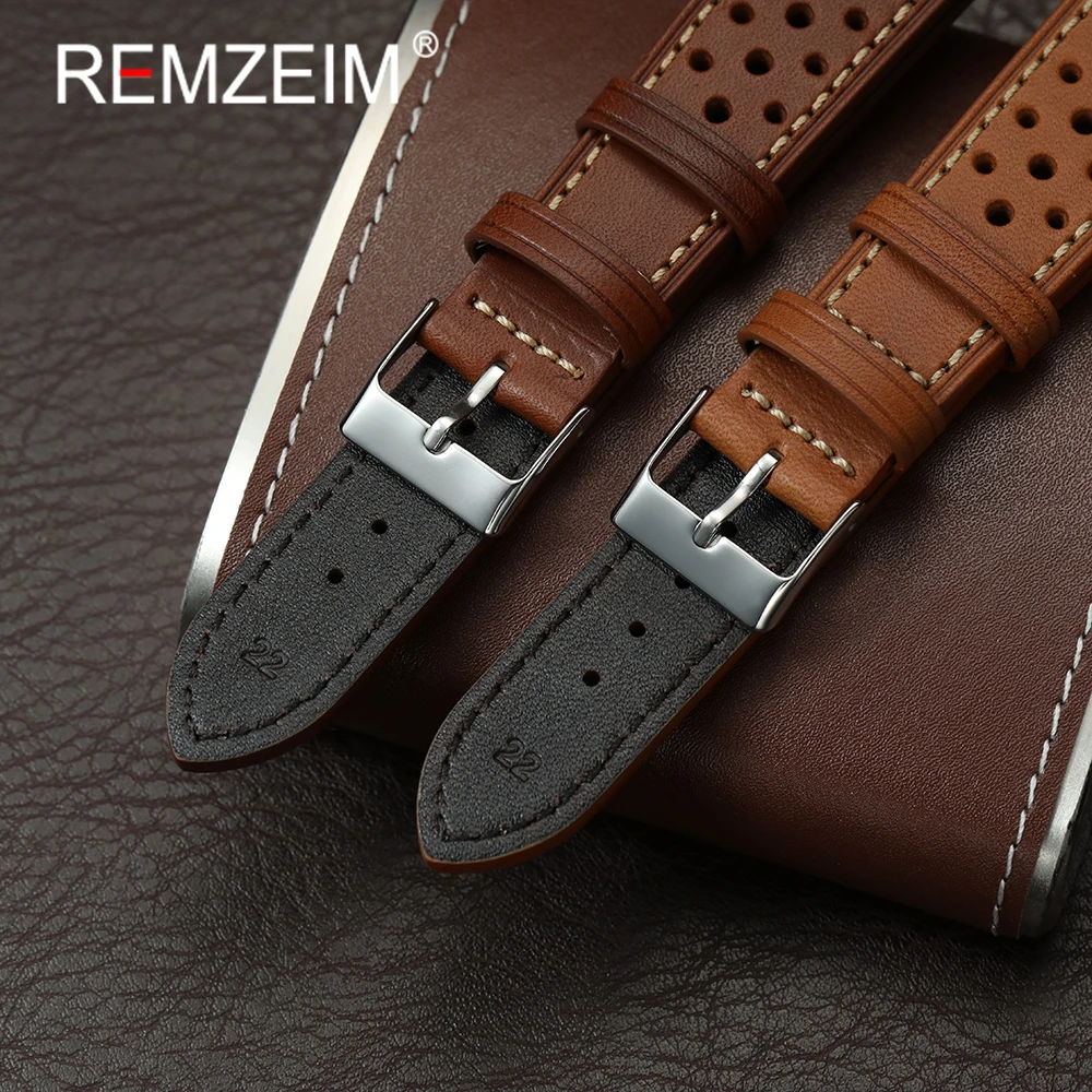 خمر اليدوية الطبقة الأولى جلد البقر حزام الساعات 20 مللي متر 22 مللي متر الساعات سوار الرجال النساء تنفس حزام ساعة اليد