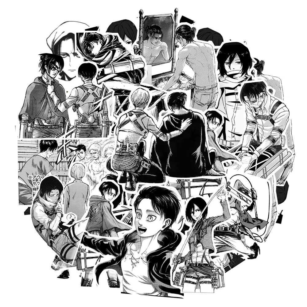 10/30/70pcs Cool Cartoon Attack on Titan Anime Stickers Black White Graffiti Decal DIY Notebook Helmet Phone Japan Manga Sticker