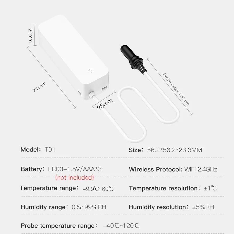 Sensore di umidità della temperatura WiFi Tuya con sonda esterna per igrometro domestico intelligente Monitoraggio APP per piante Acquario Cantina