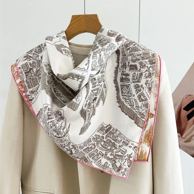 

Тяжелый шарф-платок из 100% шелка, 18 мм, с двусторонней печатью, высшего качества, женский, 90 шелковых шарфов-платков