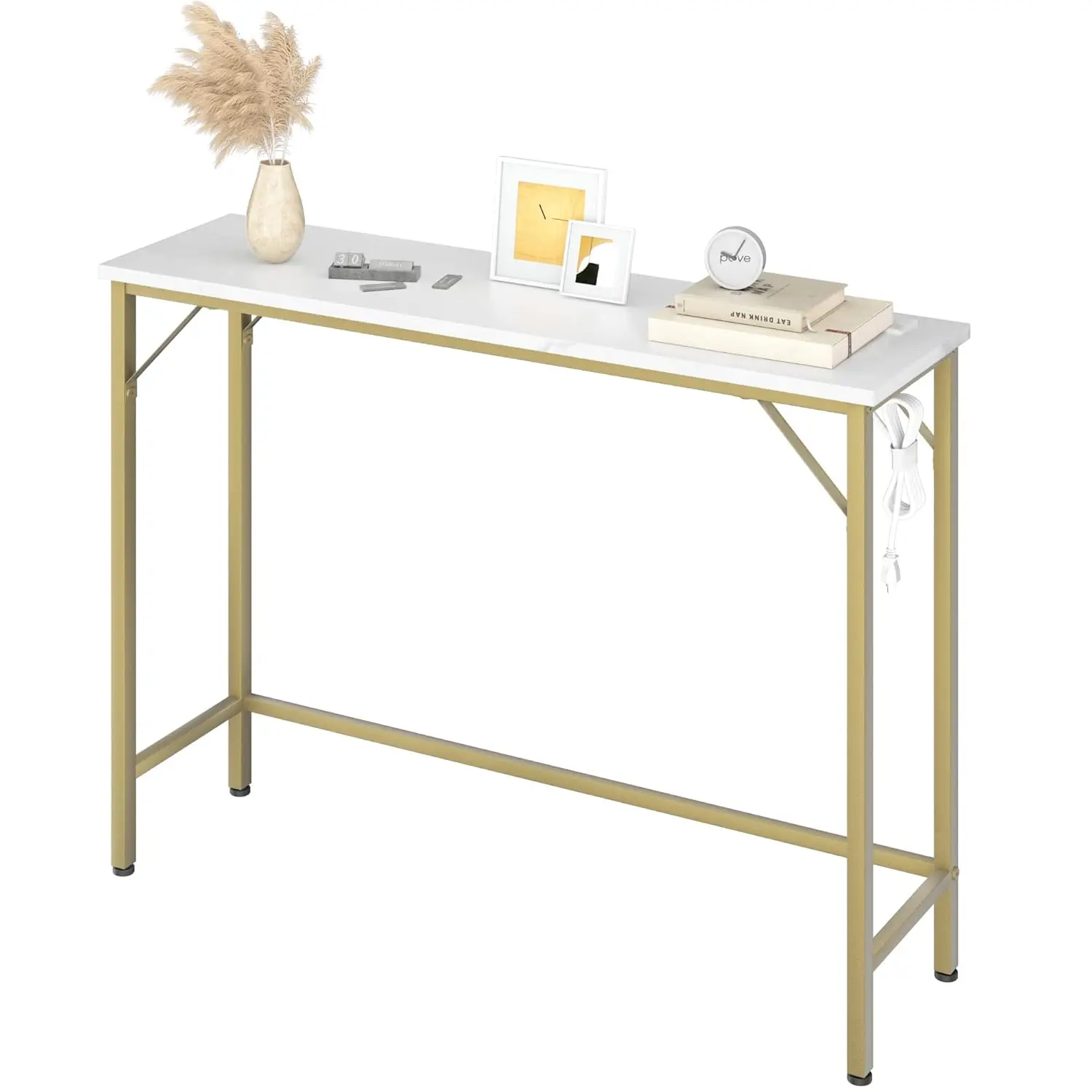 

Узкий золотой консольный столик с розетками за диваном, для прихожей, на заказ