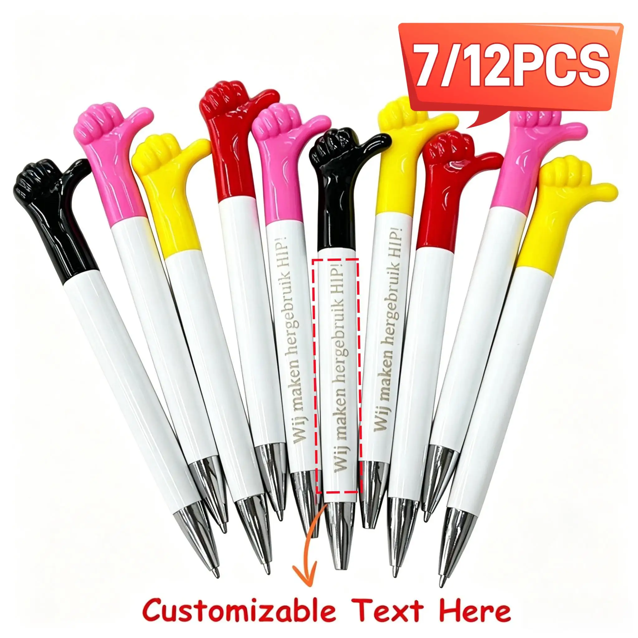 7/12PCS Customizable Logo Ballpoint Pens Cartoon Gesture Funny Thumb Pen Bulk Promotional Pens for Advertising Business Gifts