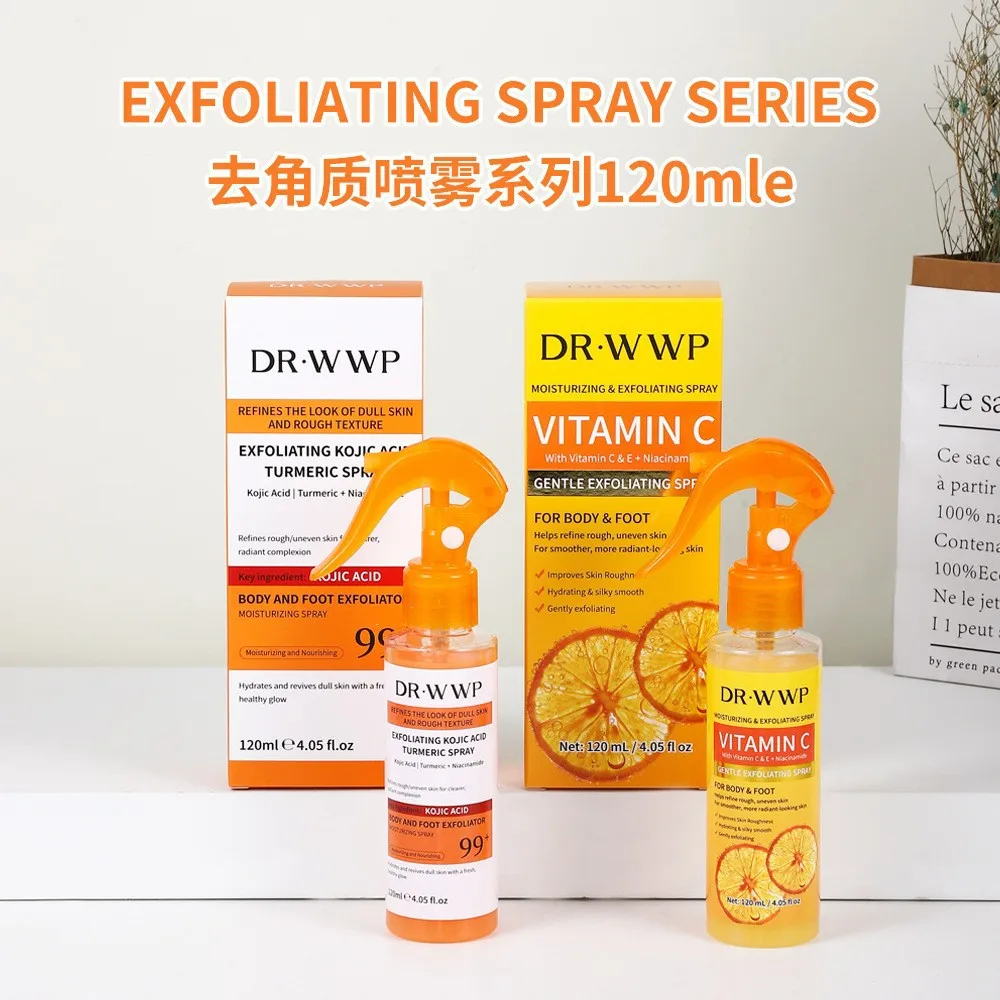 120ml Turmeric Kojic Acid Body Foot Exfoliating Essence Deep Cleaning Dead Skin Brightening Skincare Vitamin C Exfoliating Spray