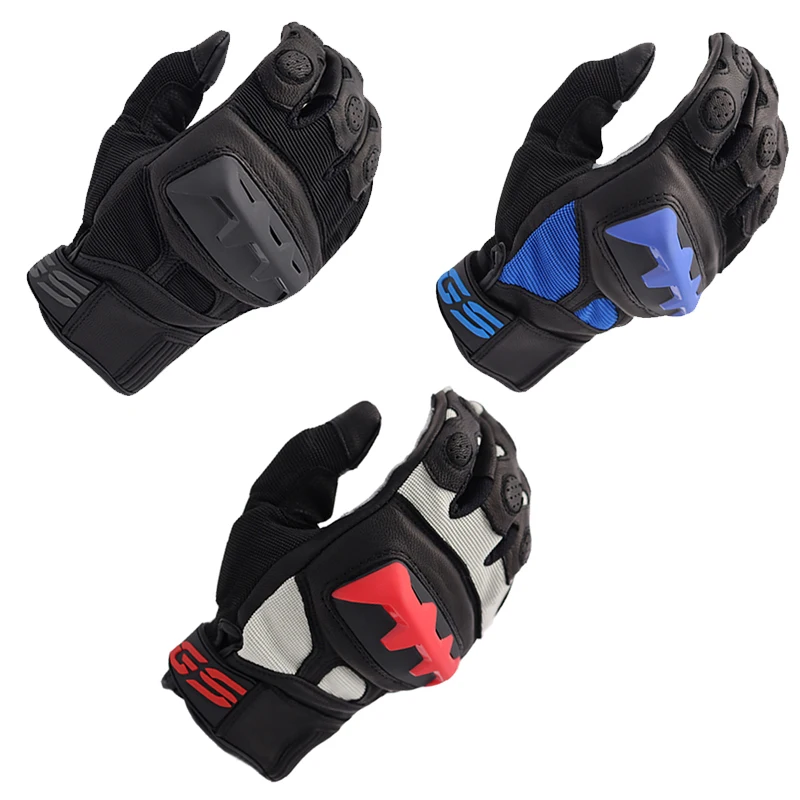 3 Color Motocross Dirt Bike GS Racing Gloves For BMW Motorrad Team Black Red Blue Motorbike Leather GS Gloves