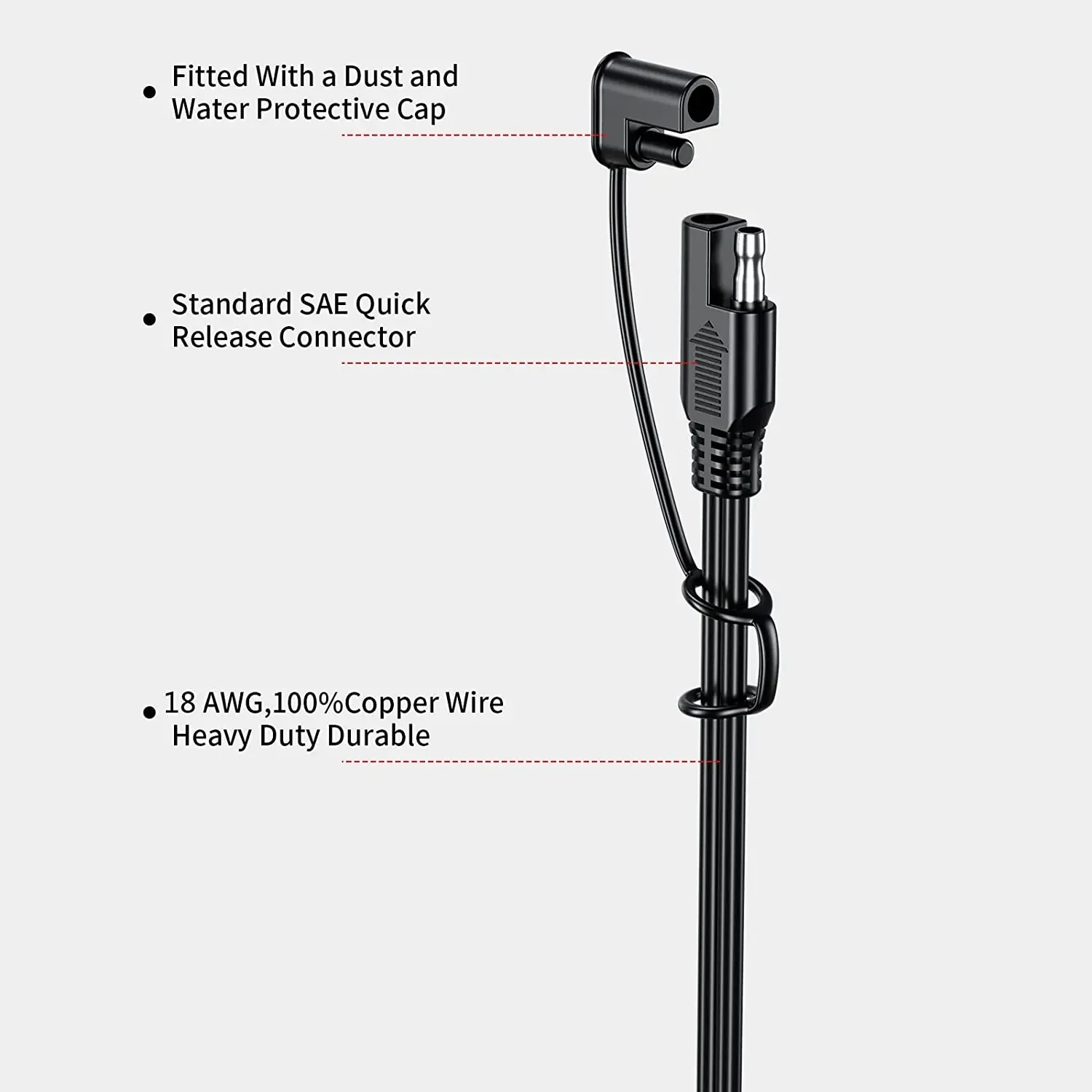 60cm SAE Extension Cable Adapter SAE to O Ring Terminal Harness Quick Disconnect 10A Fuse for Tractor Motorcycle Trucks Cars RV