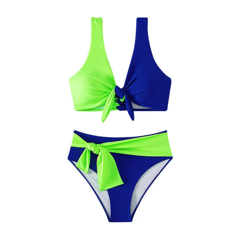 Maillot de bain Sexy torsadé, dos nu, noué, taille haute, pour vacances, Patchwork, Y2K, vêtements de plage