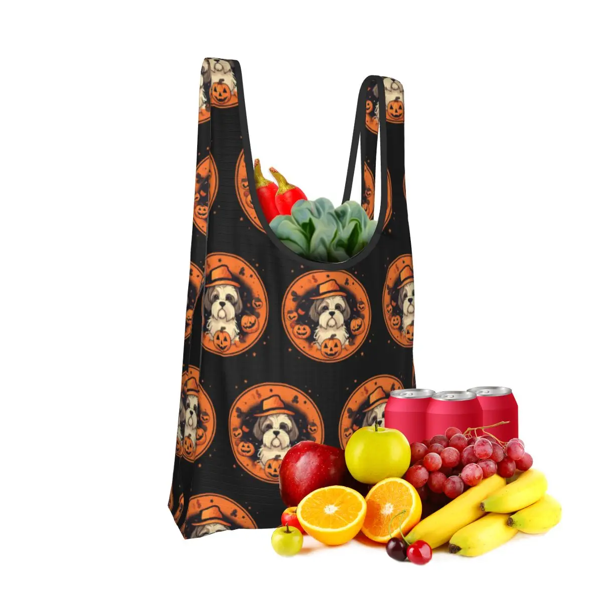 

Shih Tzu Dog Halloween, Love Dogs 2 Shopping Bag Portable Tote Bags Reusable Shoulder Shopper Bag Groceries Handbag